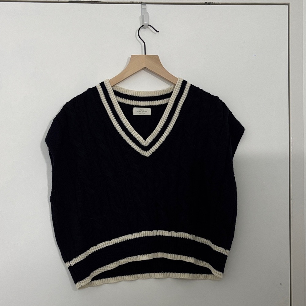 Navy and White V-Neck Sweater Vest